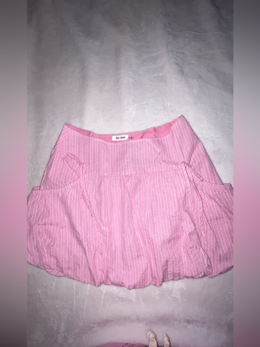 Carnation textured Pink Striped Bubble Skirt with pockets